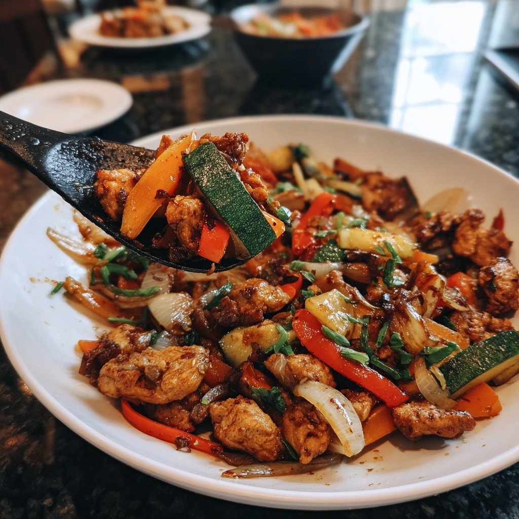 Kalorienarme Gemüsepfanne Mit Hähnchen