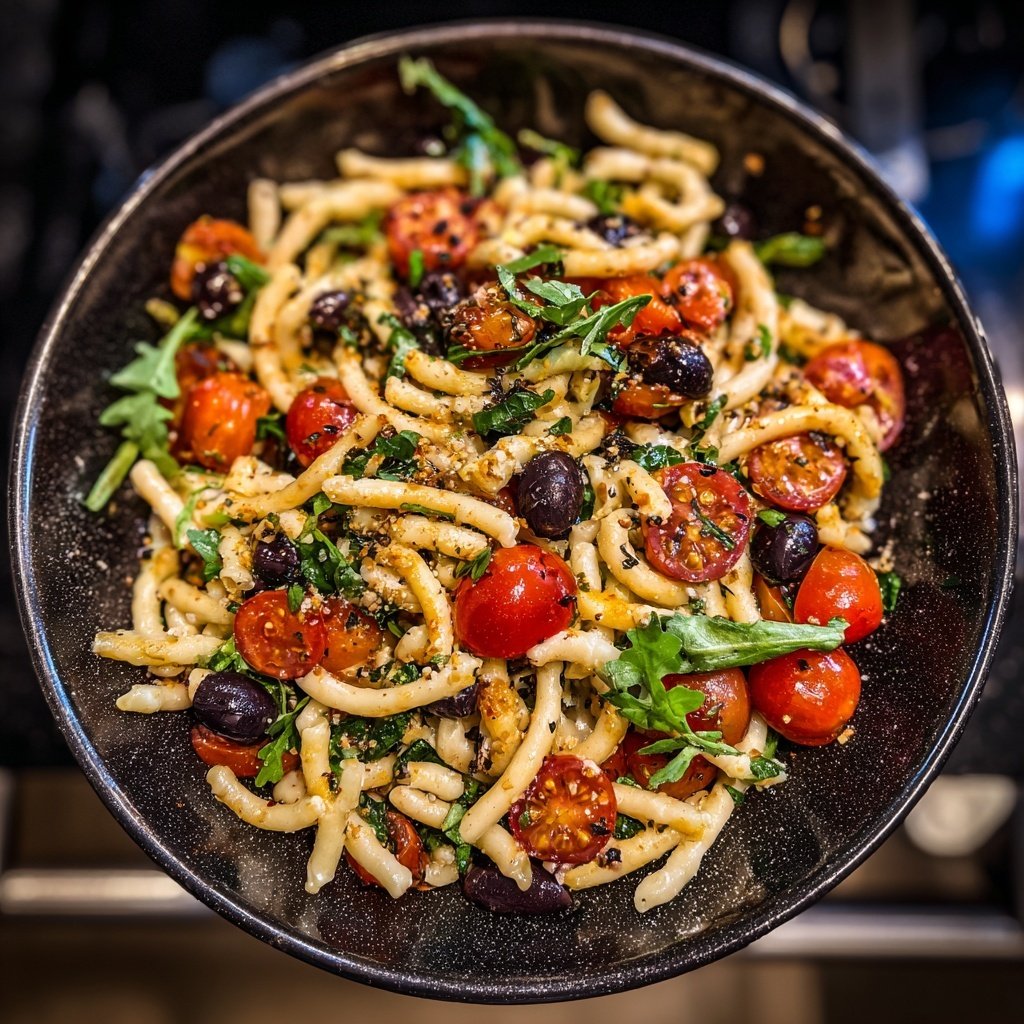 Mediterraner Nudelsalat Mit Oliven Und Tomaten