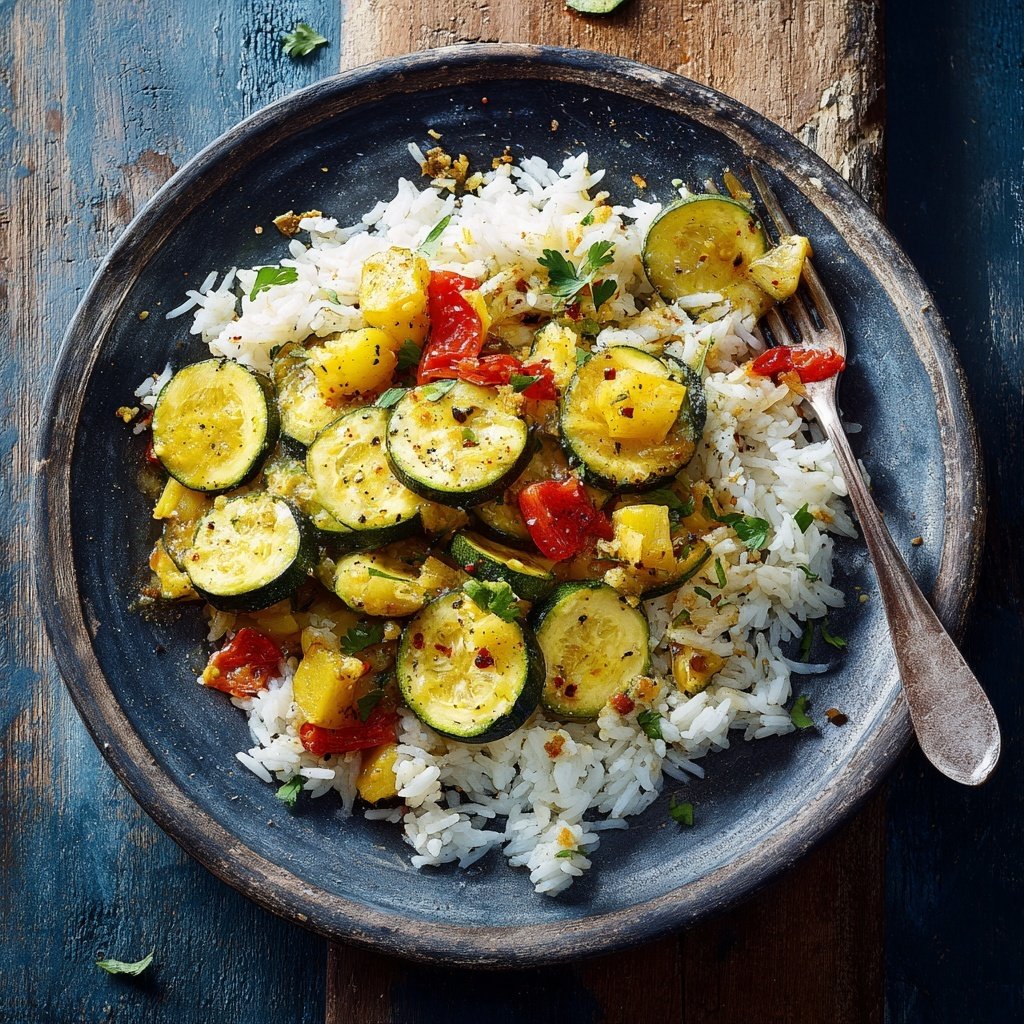 Kalorienarme Pfanne Mit Zucchini Und Reis